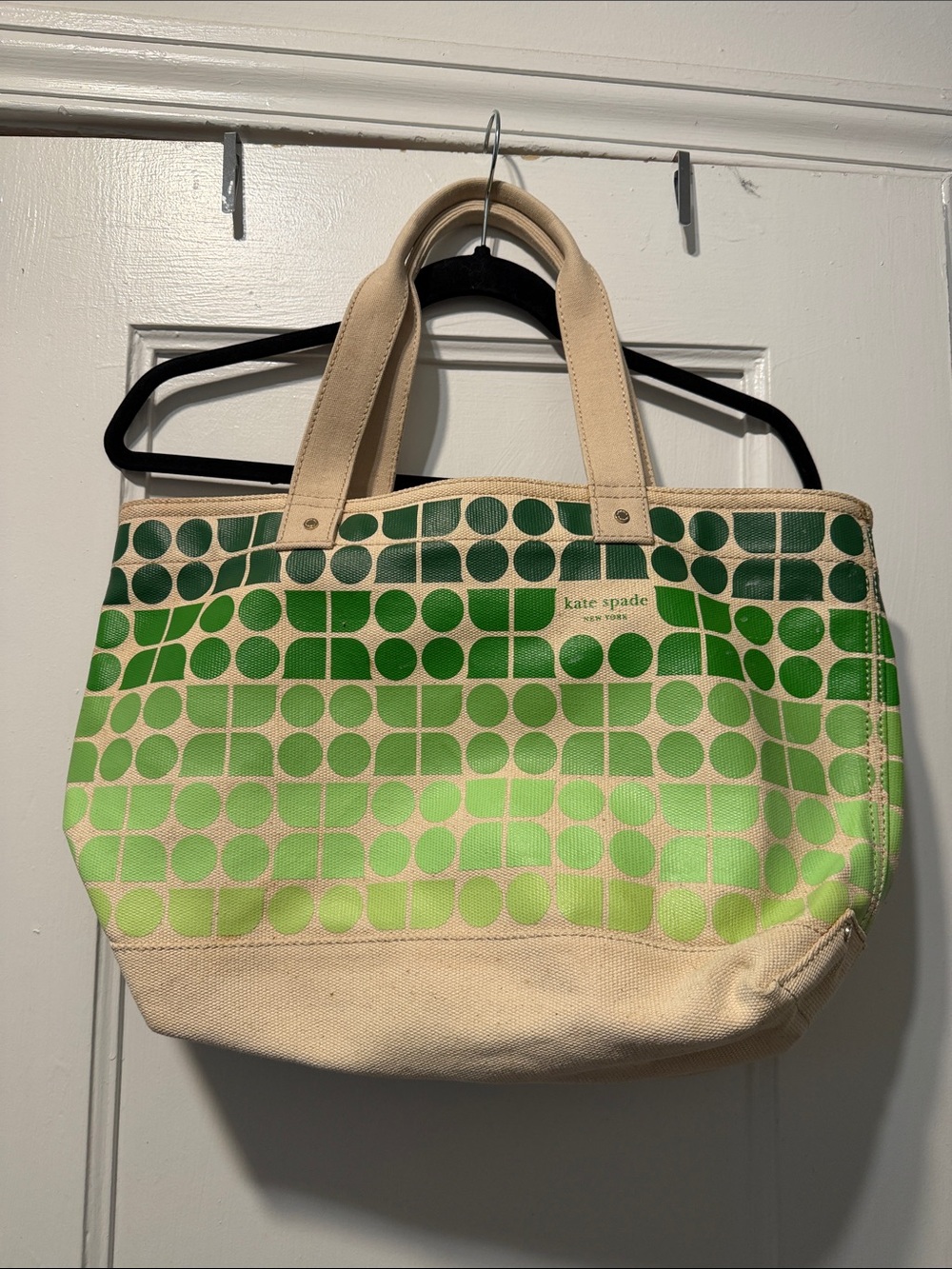 kate spade Green Ombre Geometric Canvas Tote with Cream Handles